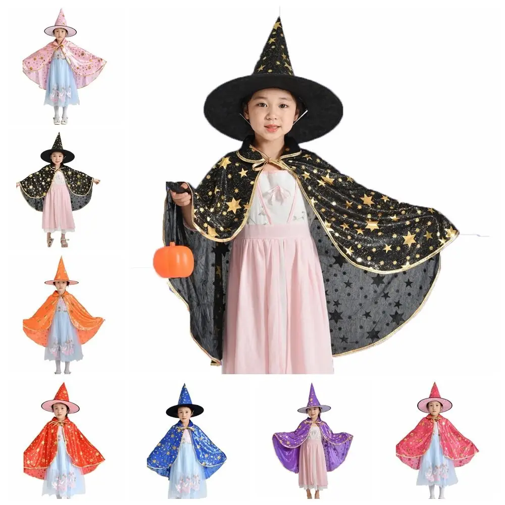KidsWitchHalloweenCostumesWizardCloakCapewithPointedHatSet
