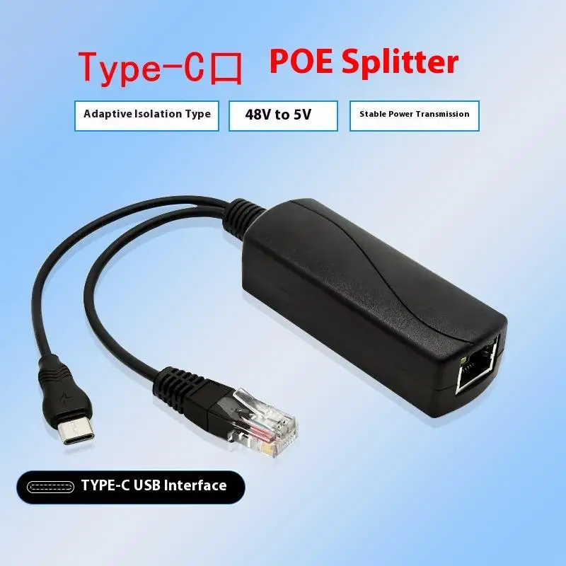 DC44V-57V 48V To 5V Micro USB Type-C POE Splitter 100/1000Mbps Gigabit POE Camera Injector Power Supply For Huawei Hikvision