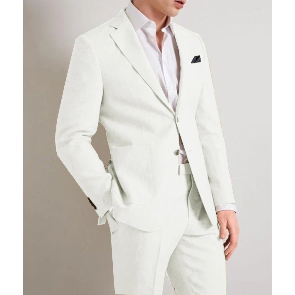Mens Elegant Suit Two Piece Suit Mens Suit Breathable Full Set Elegant Menswear Thin Linen Comfortable Mens Formal Wedding Suit
