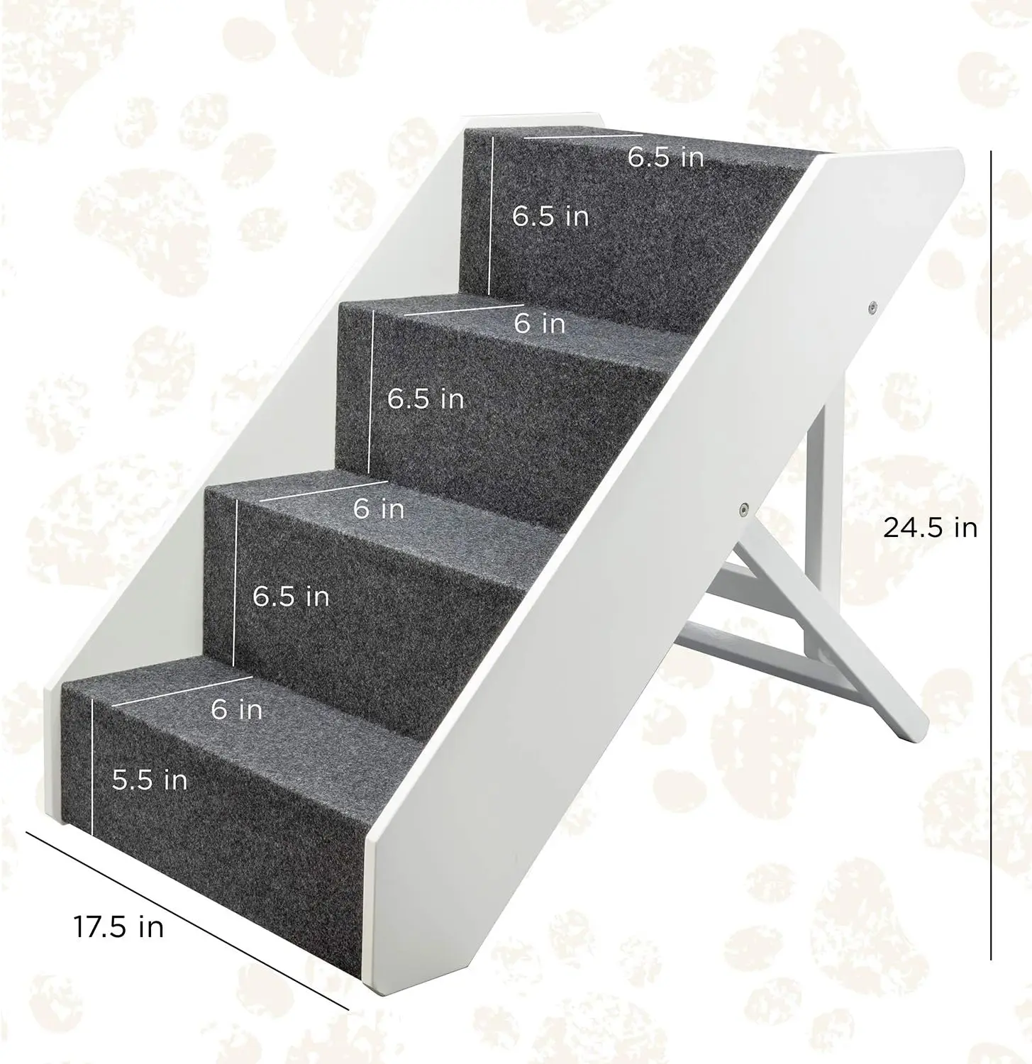 Wood Dog Stairs, 4 Levels Height Adjustment Wide Pet Steps, Foldable, White