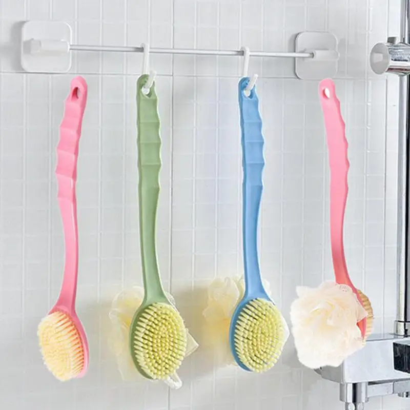 Spazzola da bagno curva con manico lungo in luffa morbida e setole per donne e uomini - Spazzola per doccia, corpo, viso e lavaggio spa - immagine 4