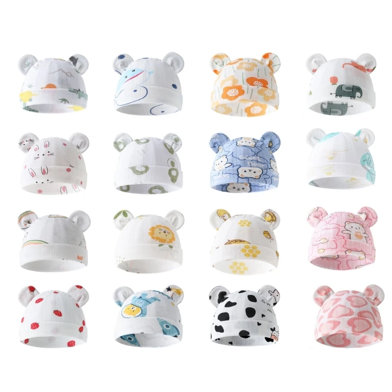 

Дышащая шапка с медвежьими ушками и мягкими шапками с милым узором для мальчиков и девочек