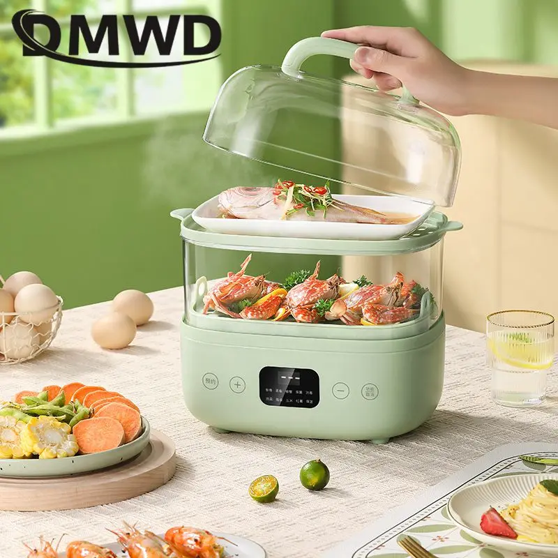 DMWD 2 Layers Food Steamer 6L Rapid heating Automatic Cooker Egg Boiler Touch Panel Keep Warm Reservation Breakfast machine 220V