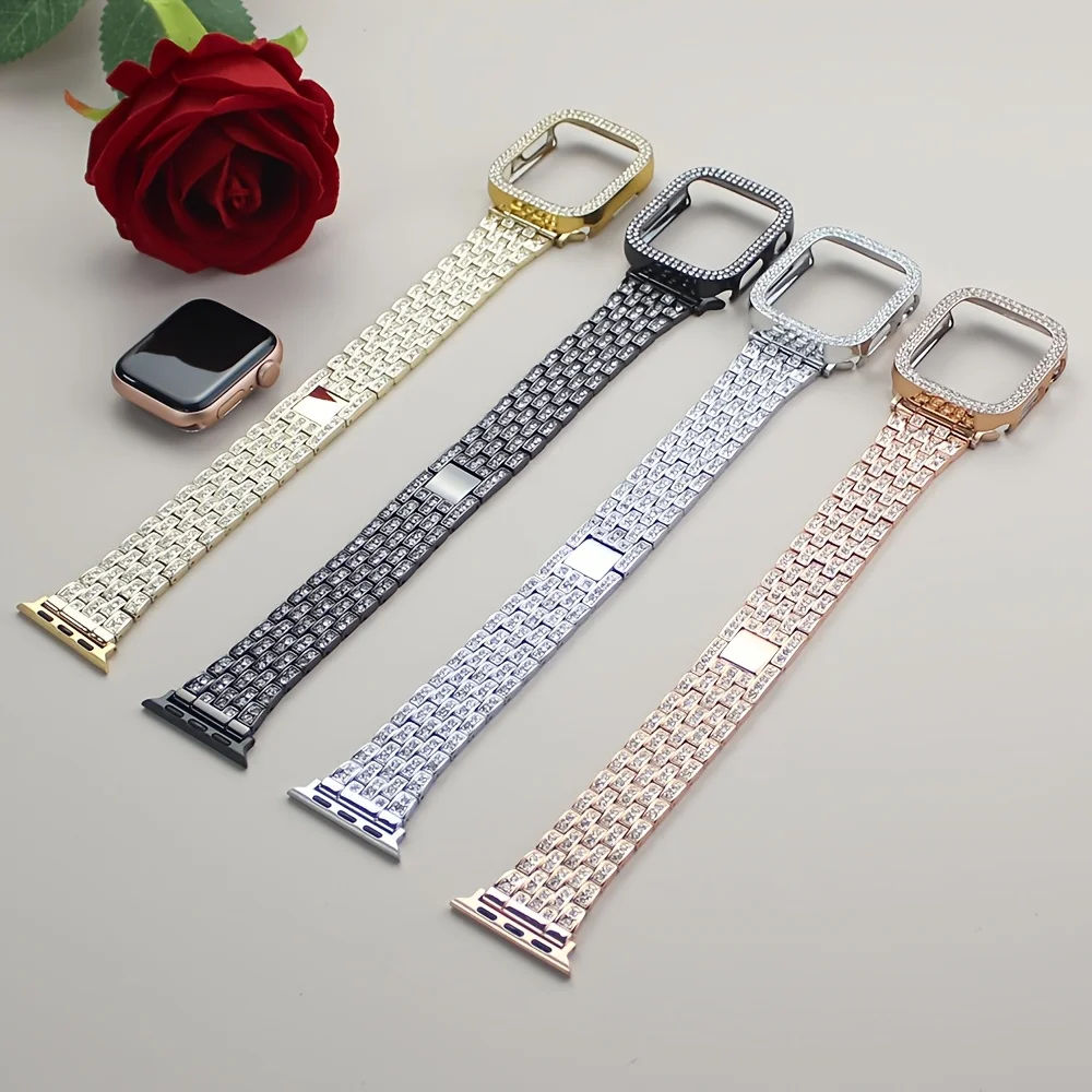 Elegant Diamond Watch Band and Glossy Case Set - Stylish Strap with Protective Cover