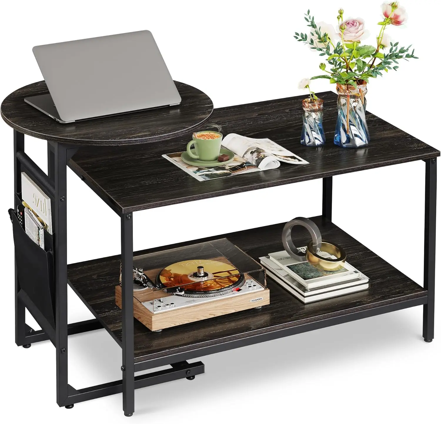 Coffee Table, 31.3" and 18.7" Small Coffee Tables for Living Room, Modern Center Table and Side Table Set withStorage Side Pouch 2