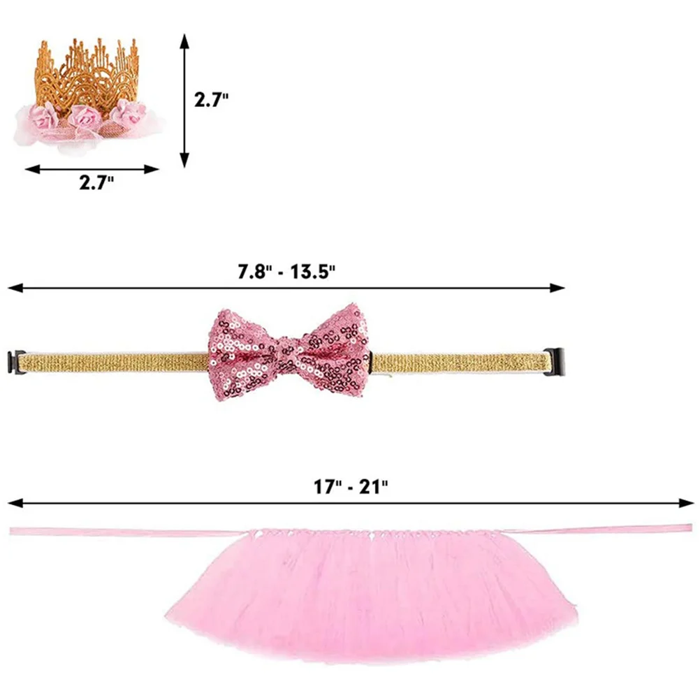 패셔너블한 개 치마 세트, 거즈 디자인, 매칭 크라운 포함, 소형견용 생일 의상, 편안하고 착용하기 쉬움