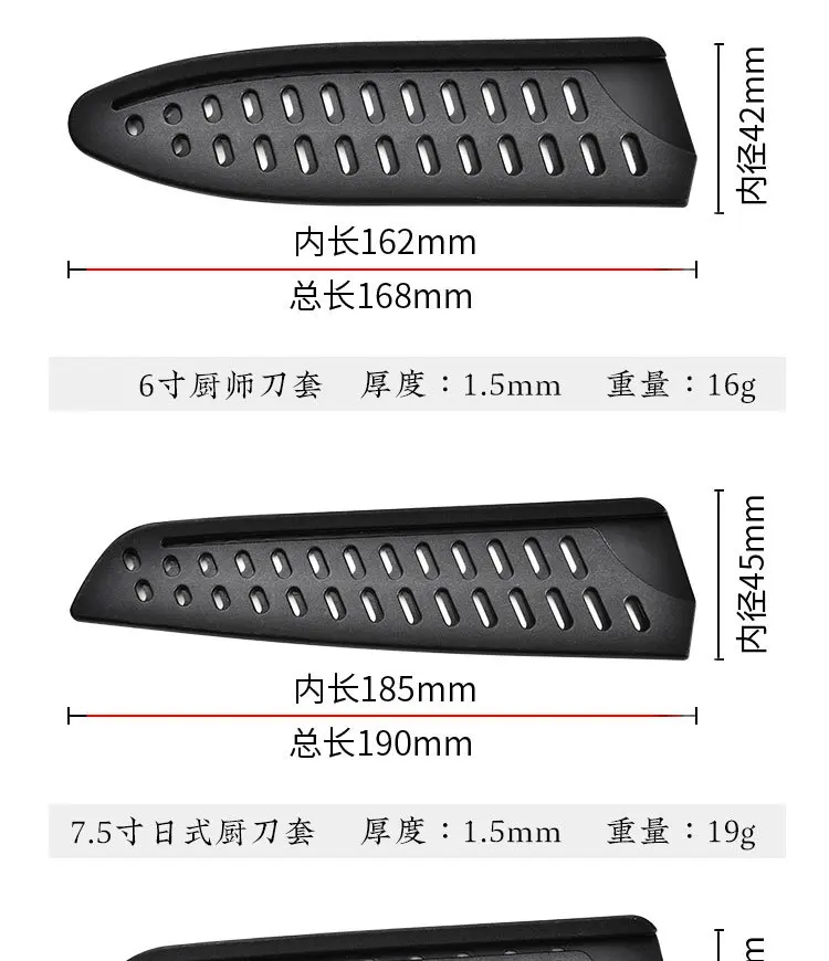Description Picture 6 of item3.5/5/6/7/8 Inch Kitchen Knife Sheath Black Plastic Knife Covers Knife Blade Protector Cover Edge Guards Case Kitchen Accessorie