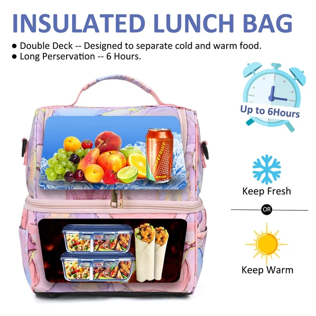 LOKASS Lunch Bag Insulated Lunch Box Wide-Open Lunch Tote Bag Large Drinks Holde