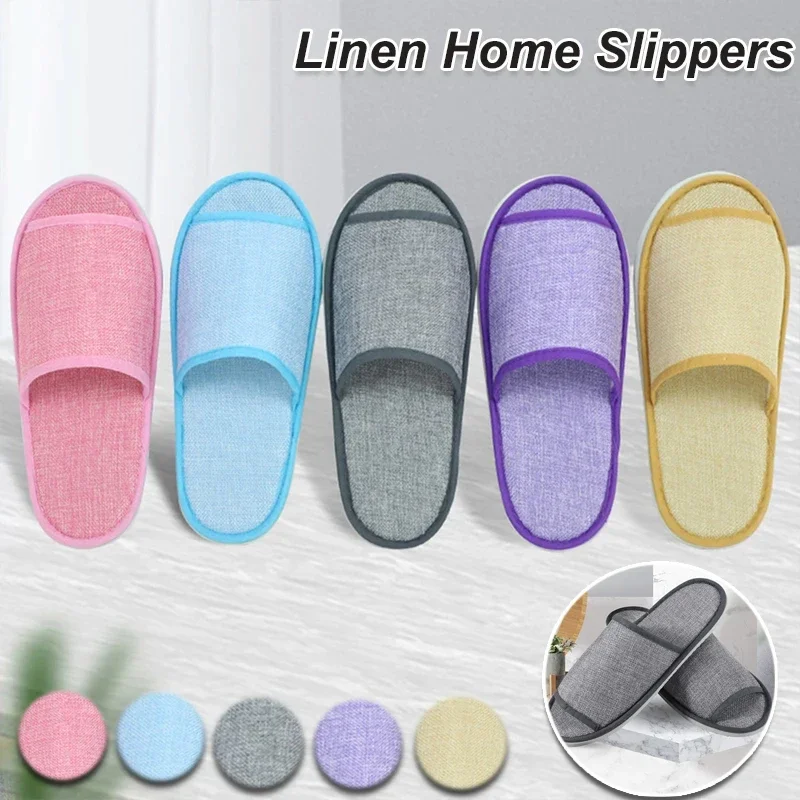 

Q22 Home Slippers Women Linen Flip Flop Hotel Travel Disposable Slippers Non-slip Unisex Lovers Flat Shoes Indoor Bedroom Shoes