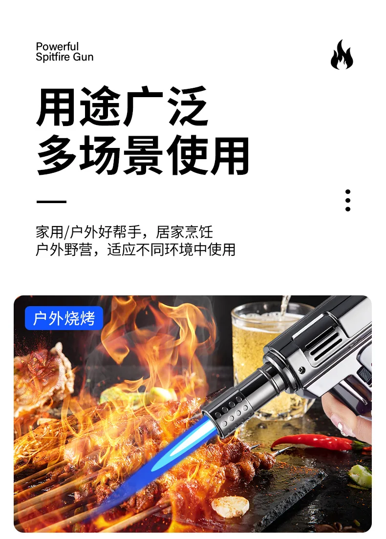 Description Picture 6 of itemOutdoor Windproof Butane Gas Turbo Metal Lighter Multipurpose High Temperature Welding Gun Inflatable Lighter Men's Somking Tool