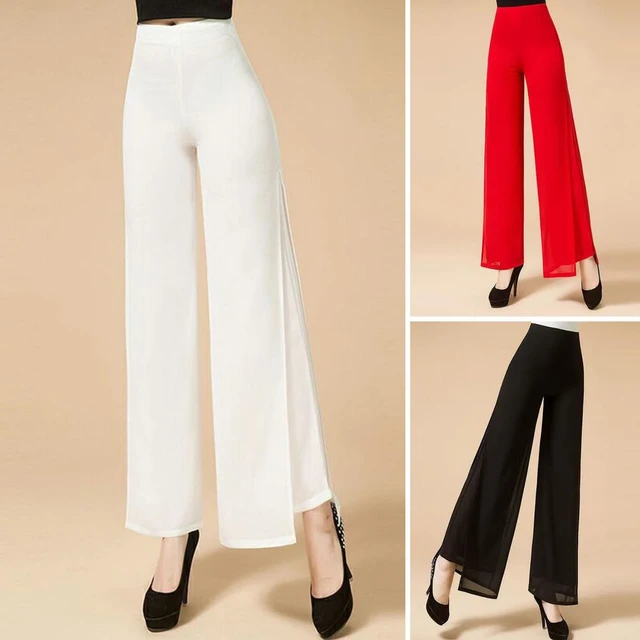 Lady Long Suit Pants Straight Leg Trousers Slacks Front Slit Loose Office  Formal | eBay