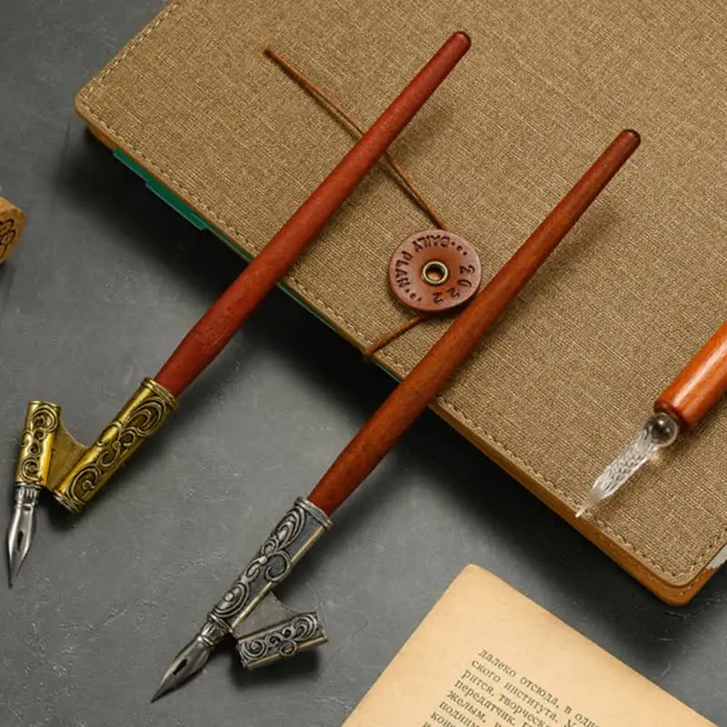 TRH-10PCS Oblique Calligraphy Dip Pen Set, Comic Pen Set Fluid Writer Pen 2 In 1 Drawing Pen Holder 8 Pieces Stainless Steel Replacement Nibs Nib Writ