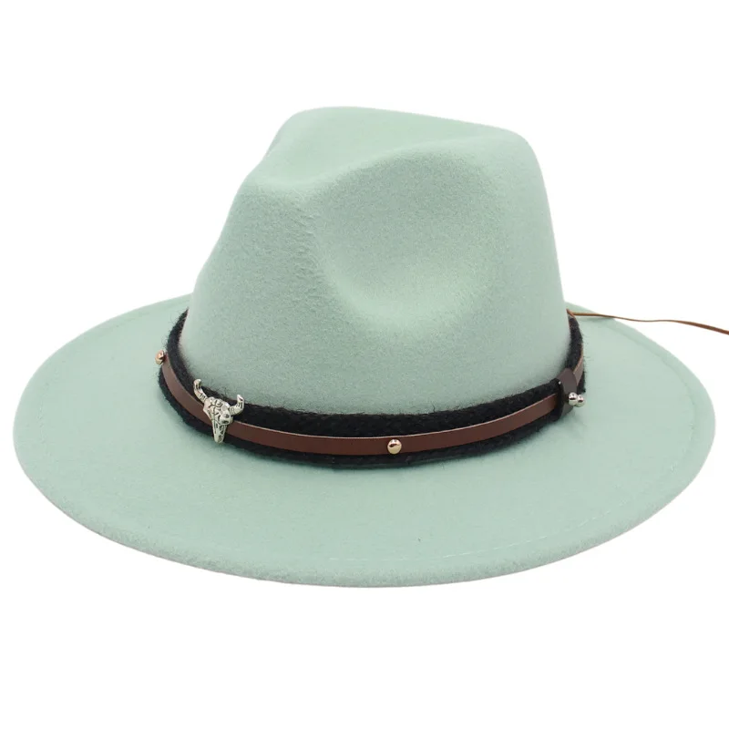  - (56-61cm) Classic Wide Brim Fedora Hat Women Men Felt Cap 2022 Autumn Bull Belt Jazz Ladies Hat Country Hat sombreros de mujer
