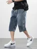 Summer Men's Jeans Denim Breeches Calf-Length Casual Shorts Washed Cotton Drawstring Straight Capris Pants Big Size 8XL 1