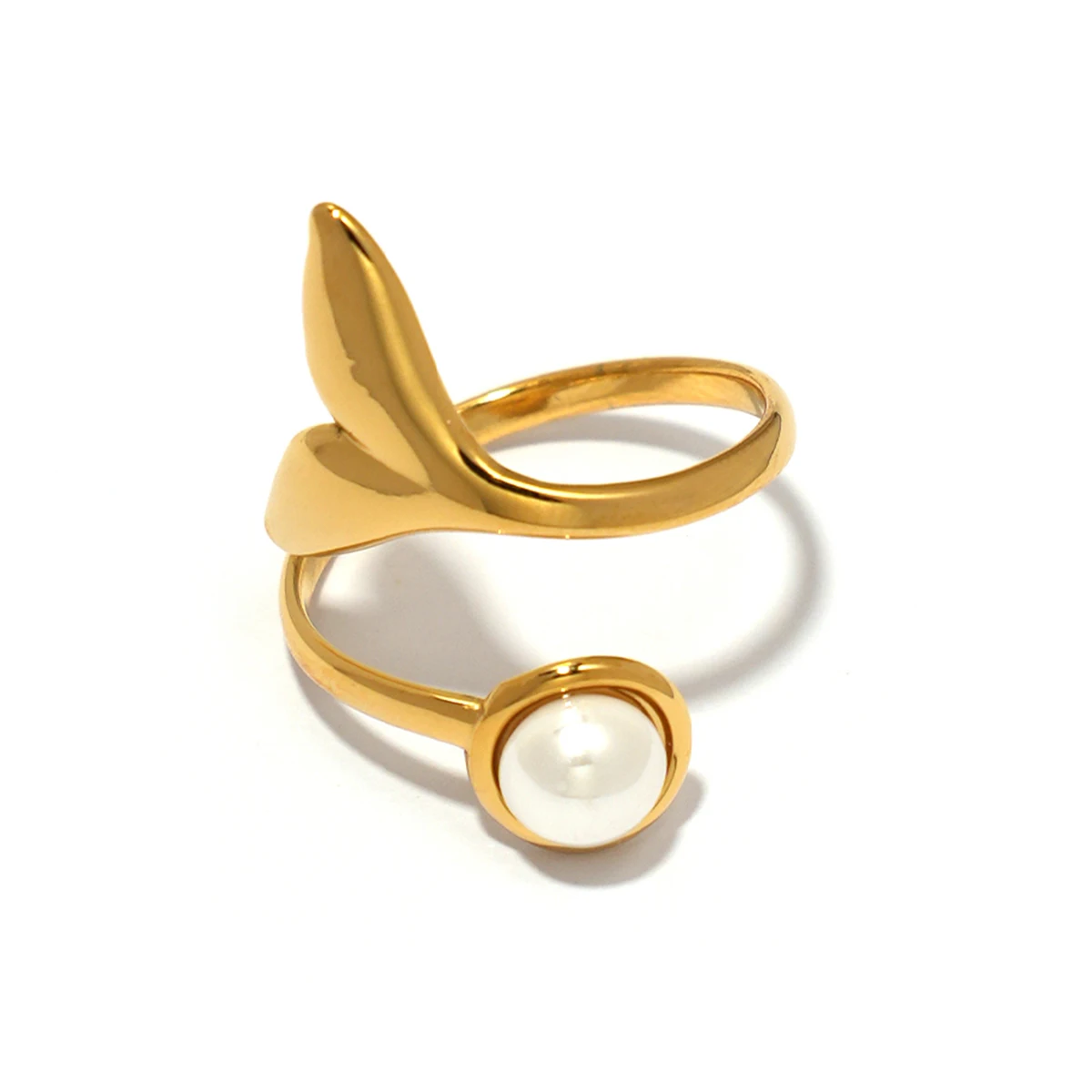 Minimalistische Fischschwanz-Ringe für Frauen Simulierte Perlen Edelstahl-Ring 2026 Trend Statement Ästhetischer Schmuck Sommerurlaub – Detail 7