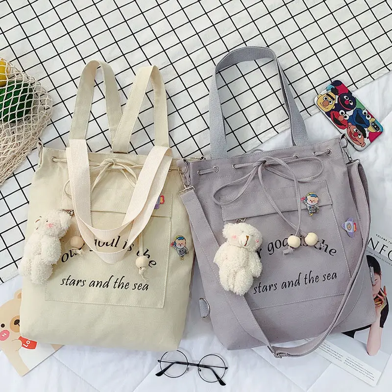 Custom  Wholesale Bag New Canvas Bag Women's Shoulder Bag Messenger Bag Student Schoolbag Cute Wild Large Capacity Bag Cross-Bor