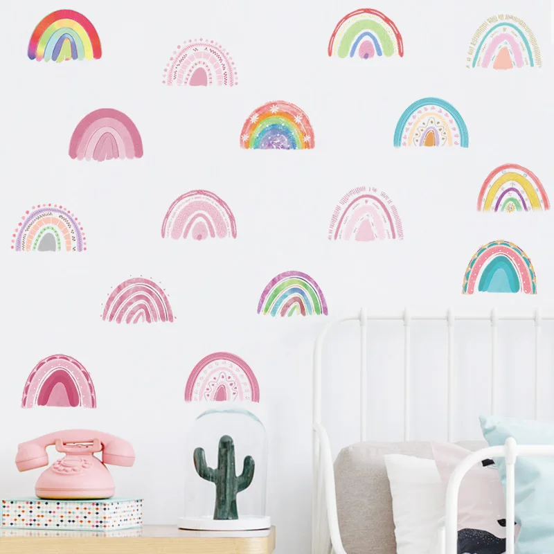 Cartoon Animals Rainbow Wall Stickers for Baby Room Kids room Girls Bedroom Wall Decor Removable PVC Wall Decals for Home Decor