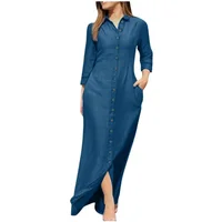 SpringSummer Women's L-5XL Plus Size Elegant Neutral Style Cotton Linen Long Dress Long Sleeved Lapel Solid Color Loose Casual - Image 5