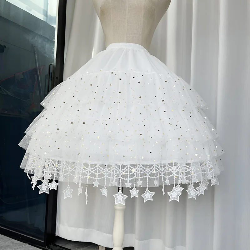 Women Girls 2 Hoops Wedding Crinoline Short 65cm Petticoat Ballgown Elastic Waist Tassels Underwear Underskirt