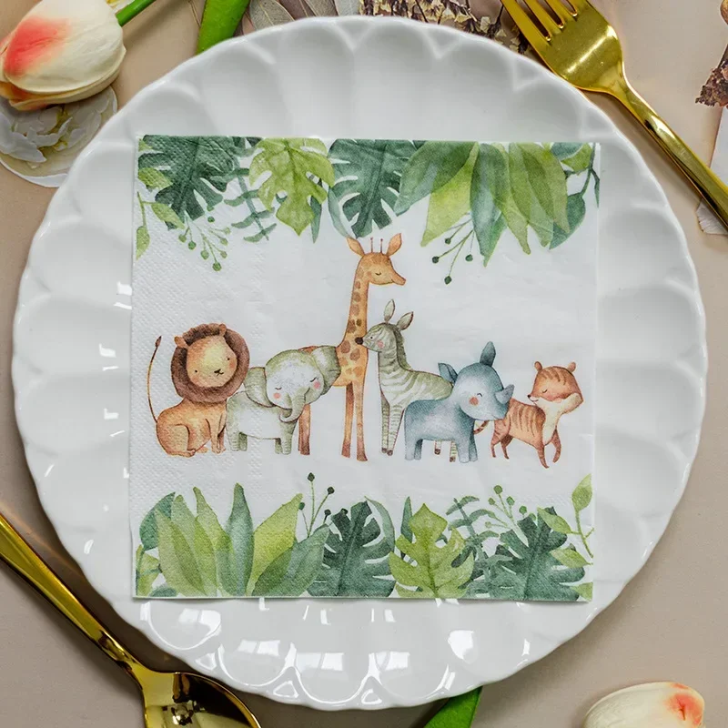 20pcs/Pac 33cm 2-Ply Animal Print Napkin Facial Tissue Handkerchief Paper Birthday Party Paper Towel Restaurant Decoration