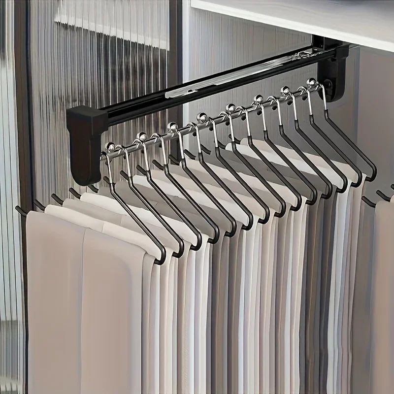 Adjustable Foldable Metal Pull-Out Clothes Storage Rod for Wardrobes