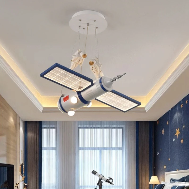Space Satellite Astronaut Chandeliers LED Little Boy Bedroom Lamp Nordic Creative Space Station Model Children's Room Chandelier
