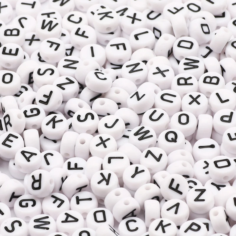 Acrylic Flat Letter Beads 100Pcs Alphabet Round Smile Spacer Loose Bead For Diy Jewelry Bracelet Charm Supplies