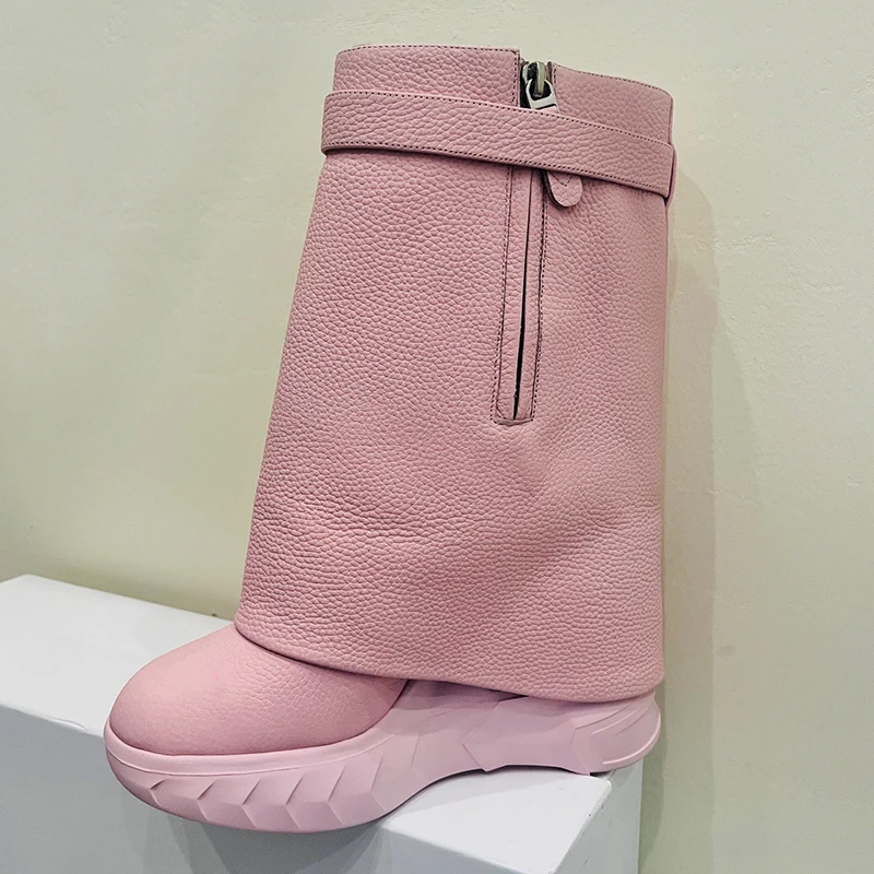 

Women Medium Boots 2023 New Spring And Autumn Unique Design Round Head Thick Bottom Shoes Fashion Eye-Catching Female Shoes
