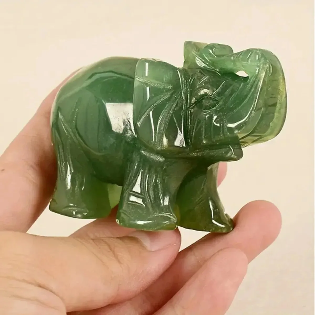Stone Statue Green Aventurine Jade Lucky Elephant Fortune Feng Shui Figurine Office Ornament Chakra Healing Decor