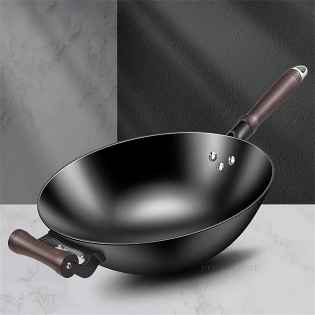 New Cast Iron Wok Home Uncoated Manual Non-stick Pan Round Bottom Induction  Cooker Gas Stove Wok Frying Pan Cooking Non Stick - AliExpress