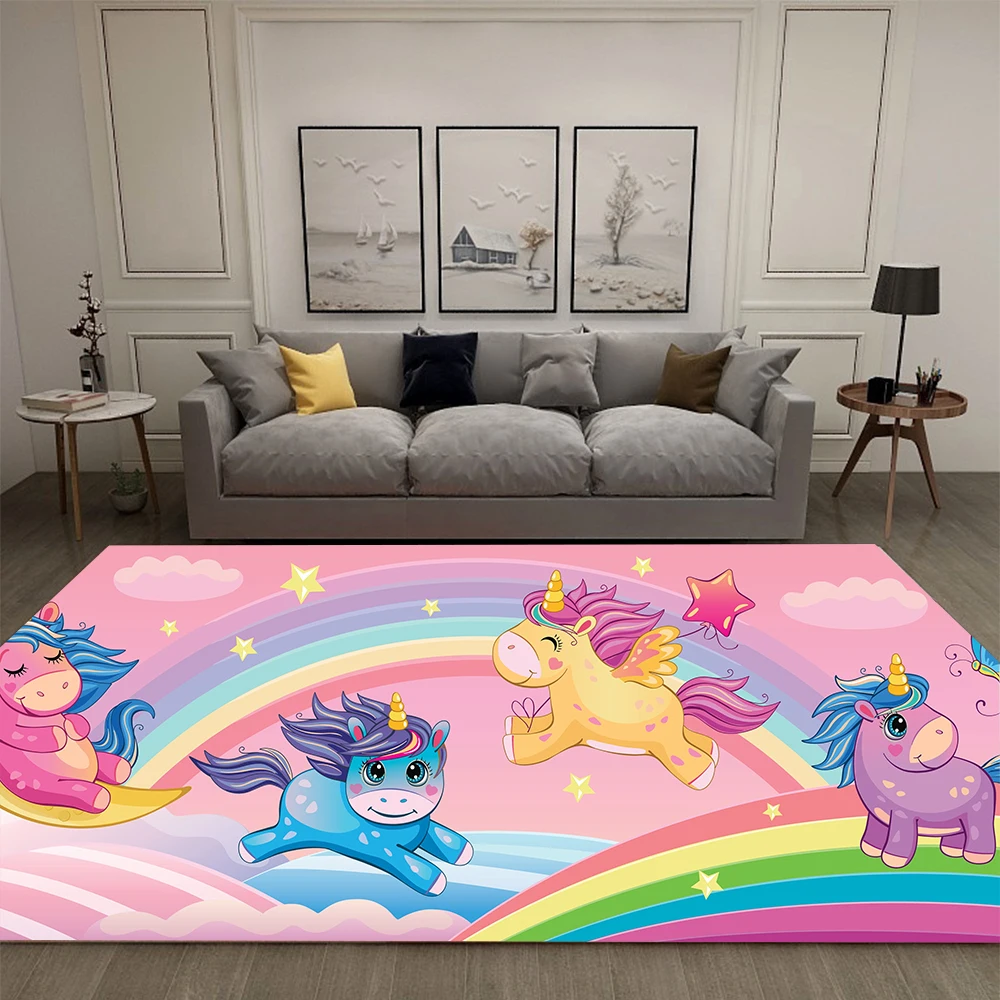 Home Decor Cartoon Child Unicorn 3D Carpets for Living Room Bedroom Area Rug Soft Flannel Kids Room Play Crawl Furry Floor Mat