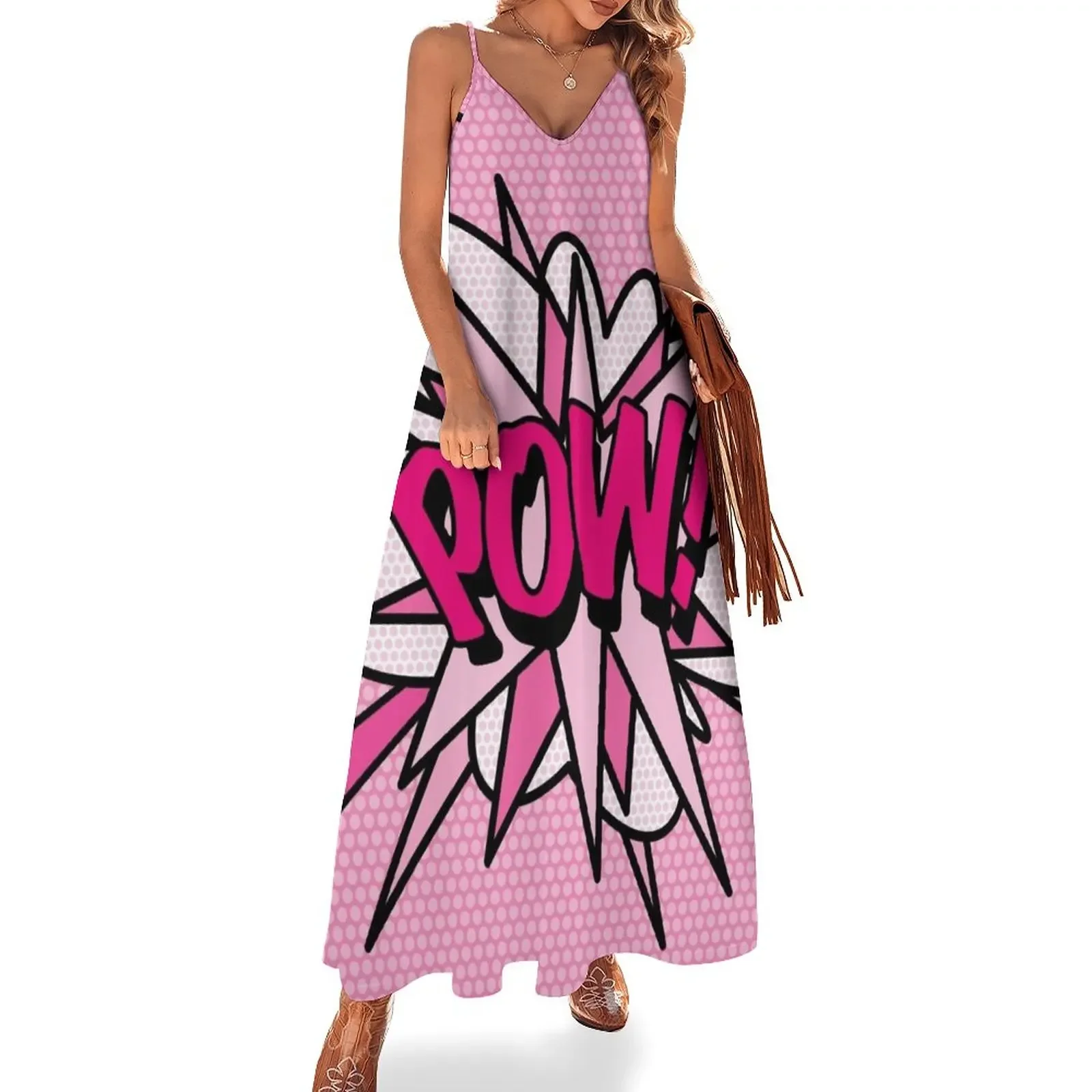 

POW Pink Comic Book Pop Art Modern Fun Typography Design Sleeveless Dress Dresses summer woman dress 2024
