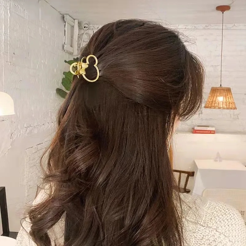 Hair Accessories Disney Cute Hair Claws Clip Hollow Bow Anime Mickey Kawaii Fashion Cartoon Minnie Mouse Hairpin Metal Grab Clip for Girls Gift
