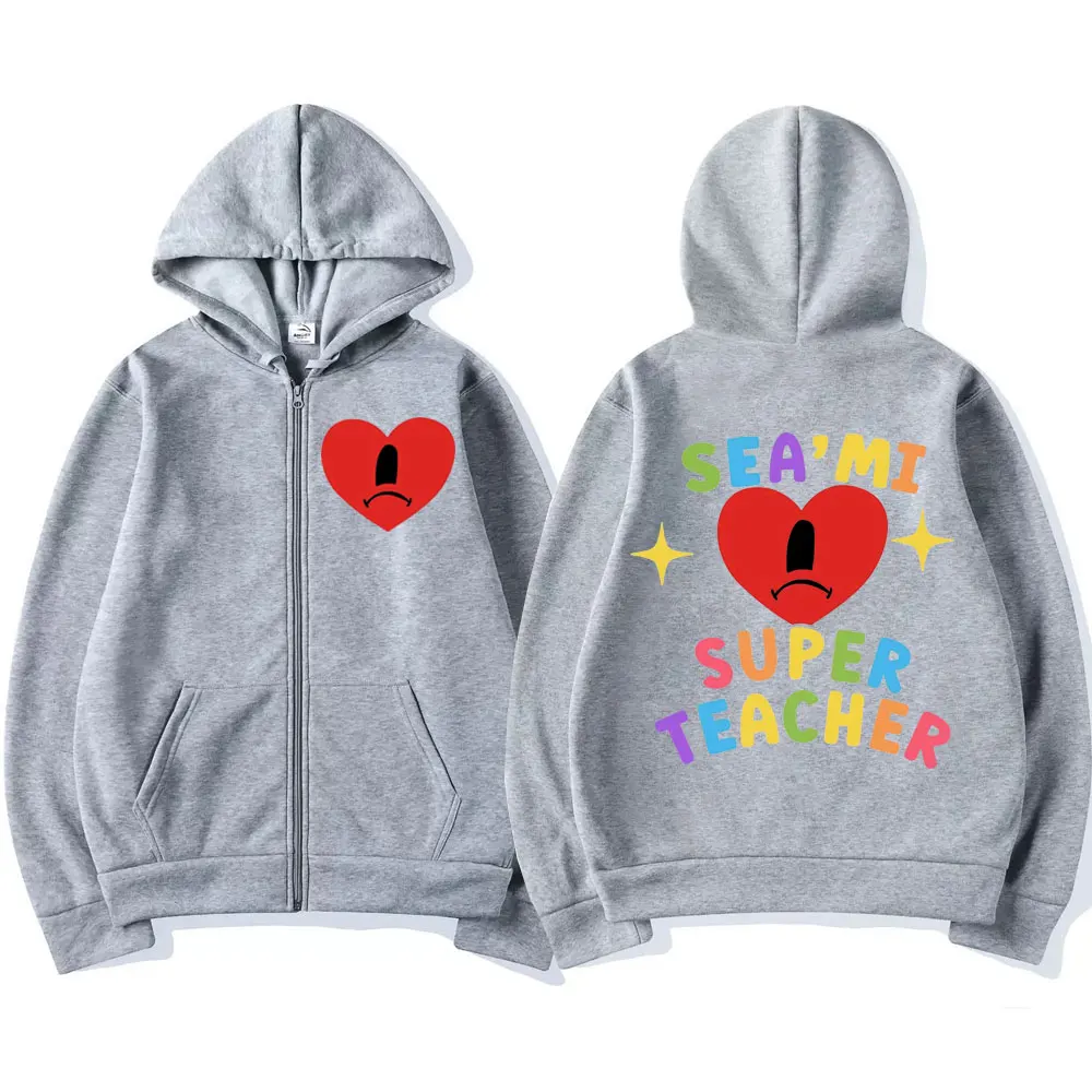 Rapper Bad Bunny Album Graphic Zipper Hoodies Men Women Fashion Aesthetics Zip Up Sweatshirts Street Trend Hip Hop Zip Pullovers