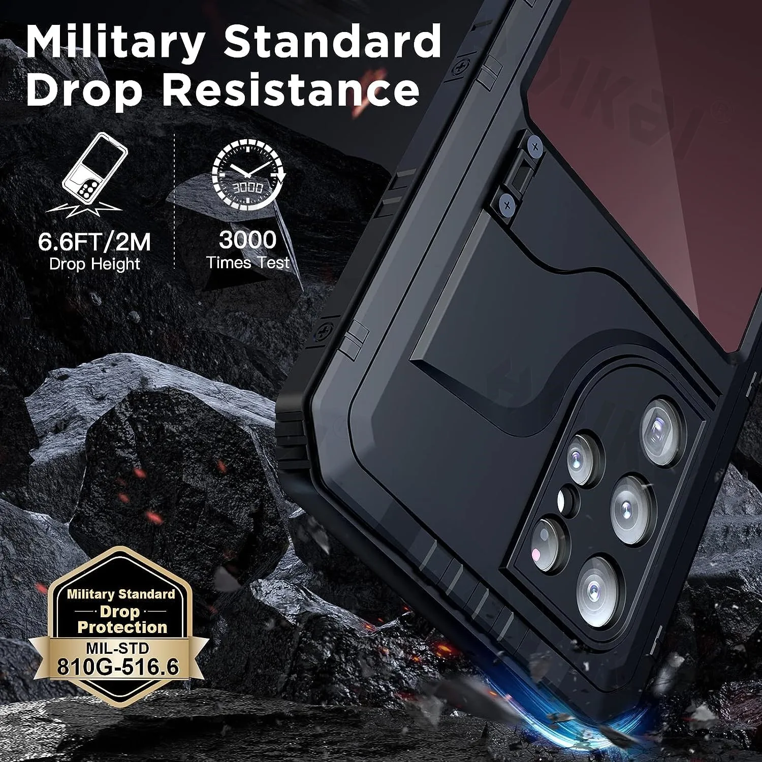 Rugged Metal Waterproof Case with Heavy Duty Kickstand and Screen Protector