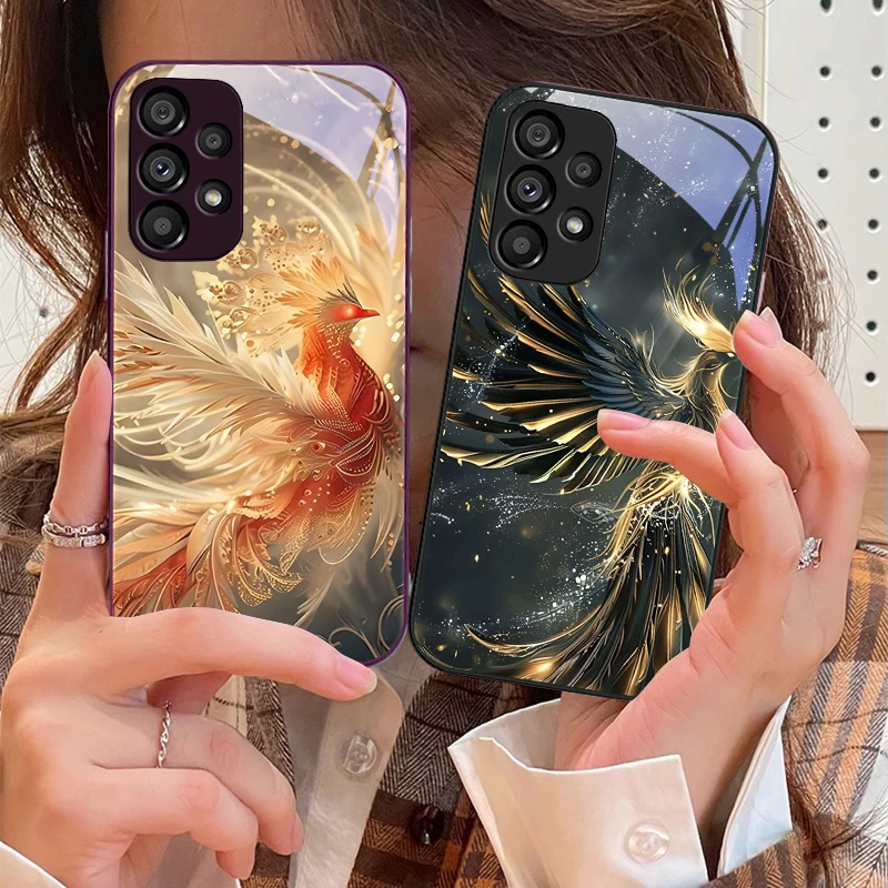 Golden Phoenix Unfolding Tempered Glass Phone Case