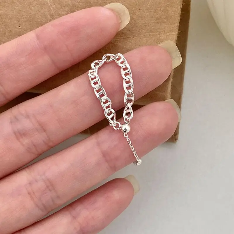 S925 Sterling Silver Pull-out Adjustable Pig Nose Ring Female Personality Folding Tassel Finger Ring 2023 New Jewelry