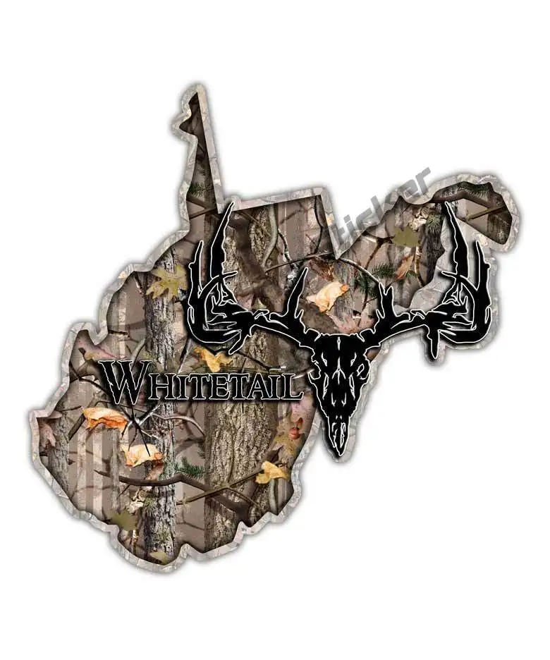 

West Virginia State Hunting Decal - Whitetail Deer Skull Camo Sticker WV Waterproof Styling Scratches Decal Decor Accessories