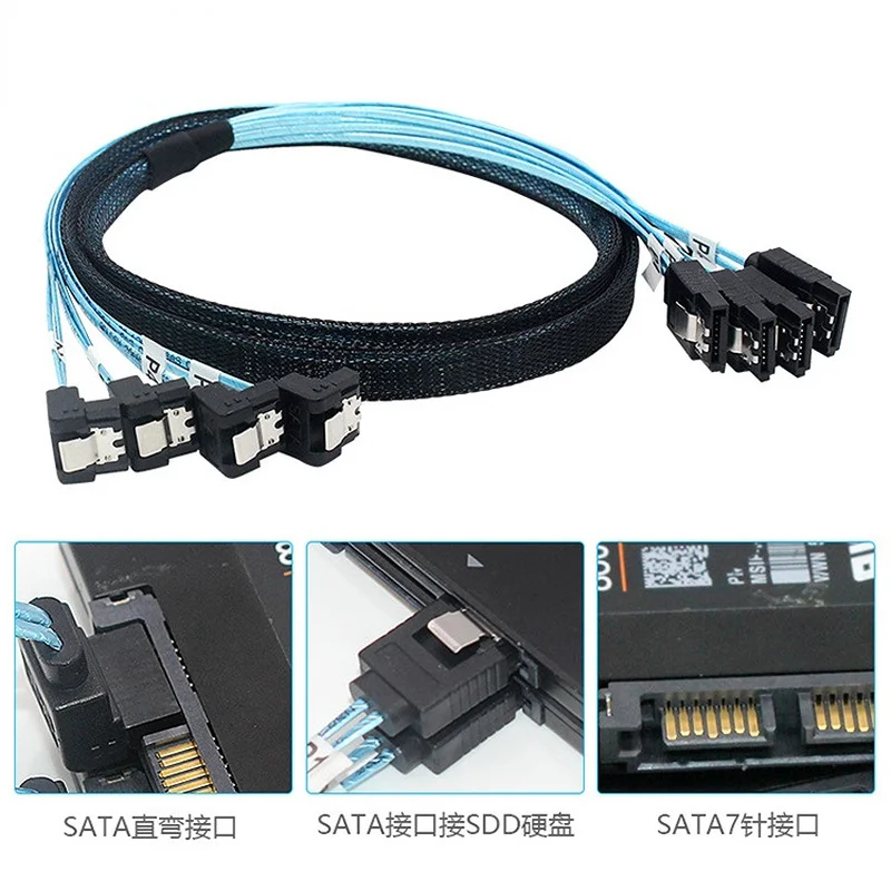 Cabo de Dados Sata para Sata Portas por Conjunto Pinos 6gbps Sata para Sata Hdd Cabo para Servidor Mineração Azul 1m - Imagem 5