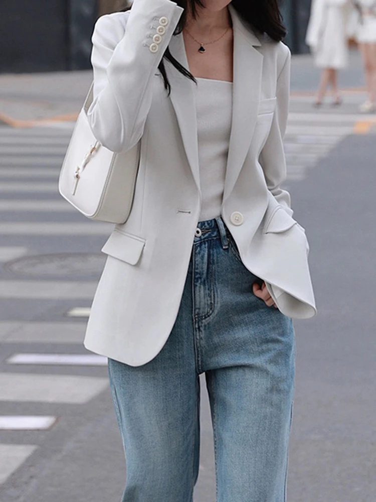 [LANMREM] Office Lady Sunscreen Blazers For Women Single Button Minimalism Female Jackets Fashion 2024 Summer New 26D9137
