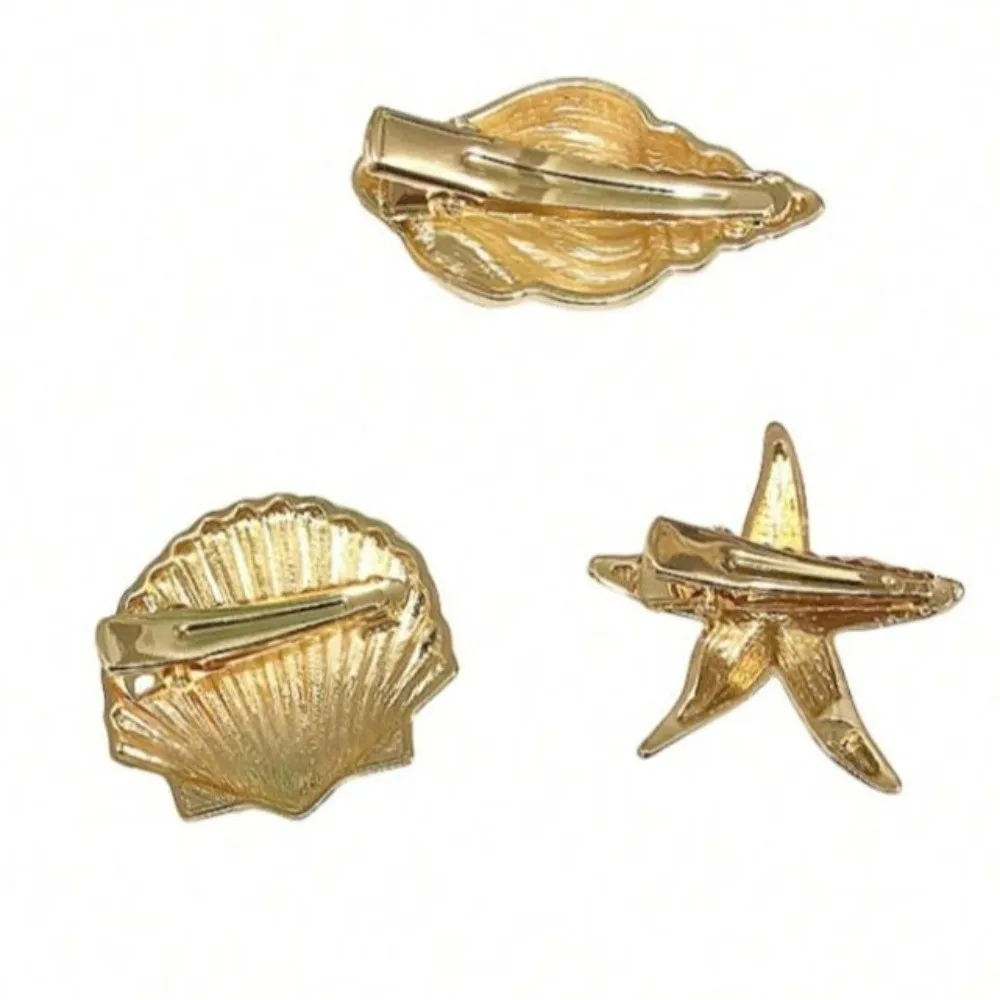 Trendige goldene Seestern-Haarspange, goldfarbene elastische Muschel-Haarspange, Muschelform-Haarspange im Urlaubsstil – Detail 6