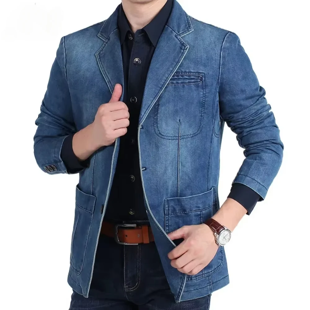Blazers Men Denim Jacket Suits Coats Single Breasted Turn Down Collar Full Sleeve Casual Regular Coat Button Blazer Jackets