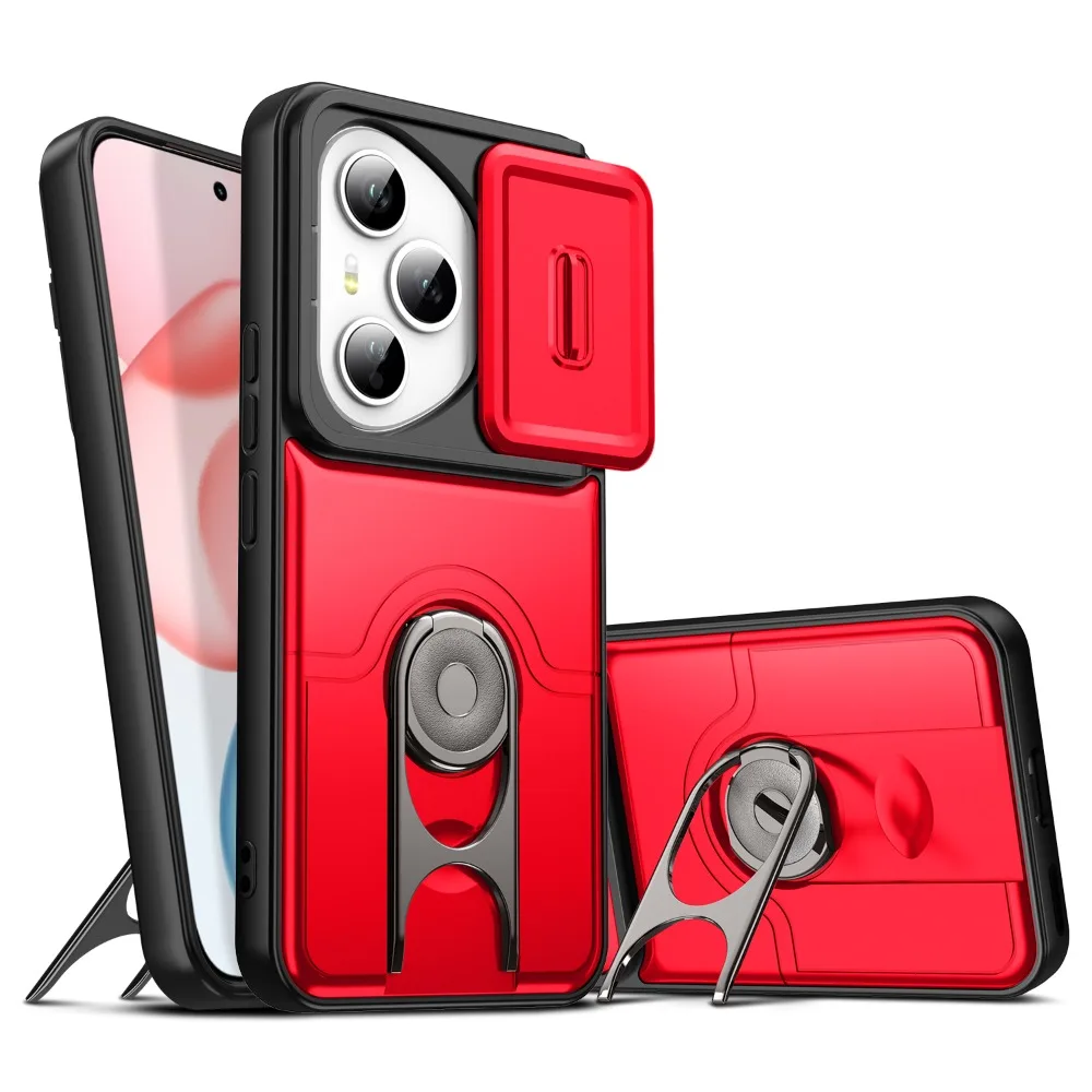 Anti-Drop Slide Lens Cover Case with 360° Rotating Ring Stand and Protective Shell