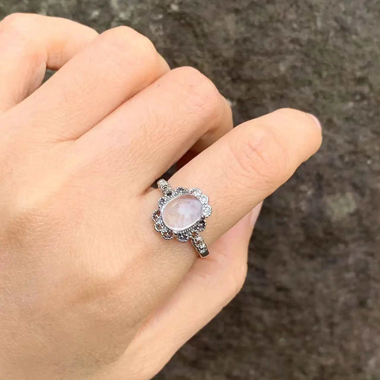 Natural Blue Needle Rutilated Quartz Ring Stone Female Angel Feather Rutilated Rings Jewelry for Women Gift