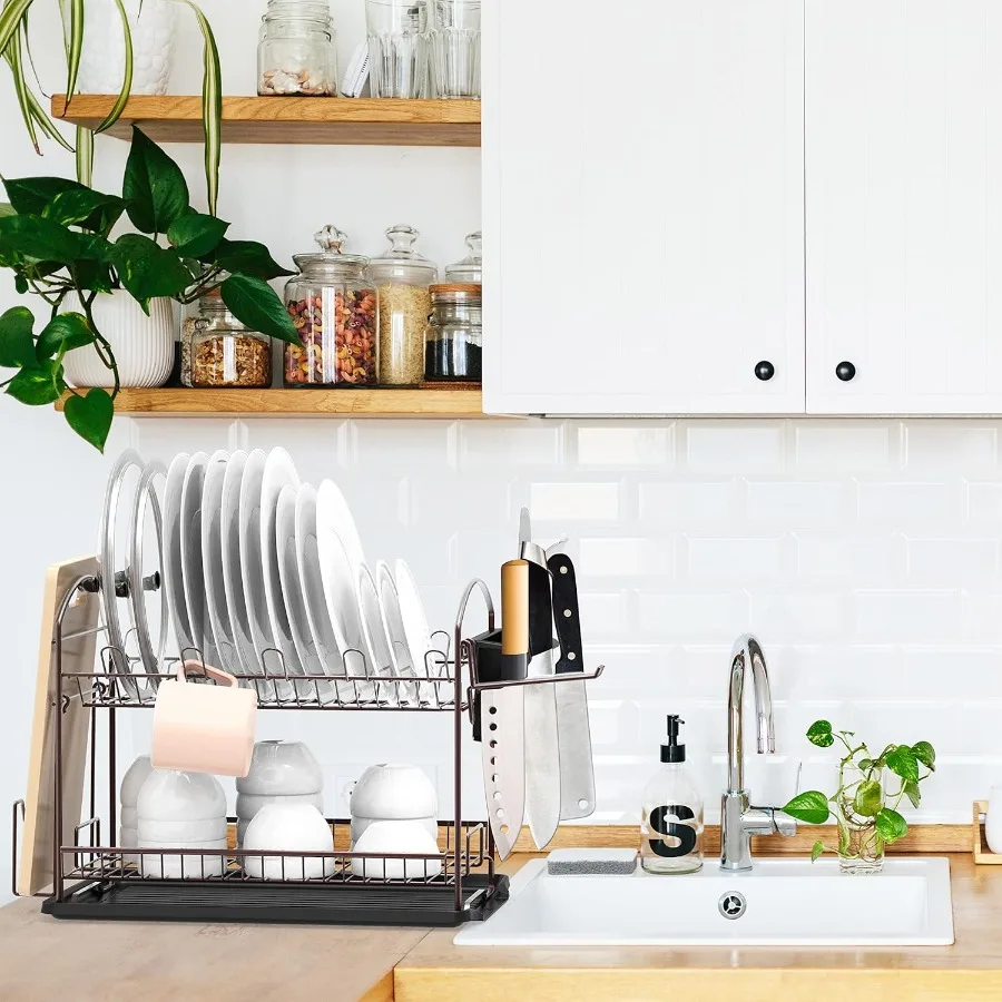 2Tier Dish Rack with Drainboard Bronze