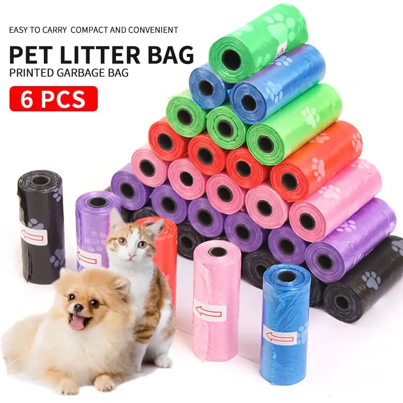 6pcs Dog Poop Bags Outdoor Home Eco Pet Waste Bag Puppy Cat Disposable Thickened Portable Pet Poop Pickup Bags with Organizer