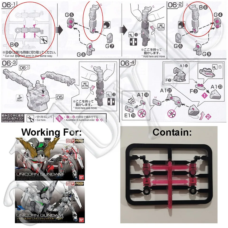 B8+B9 Plastic Replace Repair Fix Parts for RG 1/144 Unicorn FA