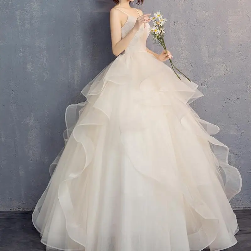 Fahsion Spaghetti Straps Bridal Gown Classic Sexy V-neck Wedding Dresses Simple Tulle Sukienka Na Wesele Plus Size Customized 3