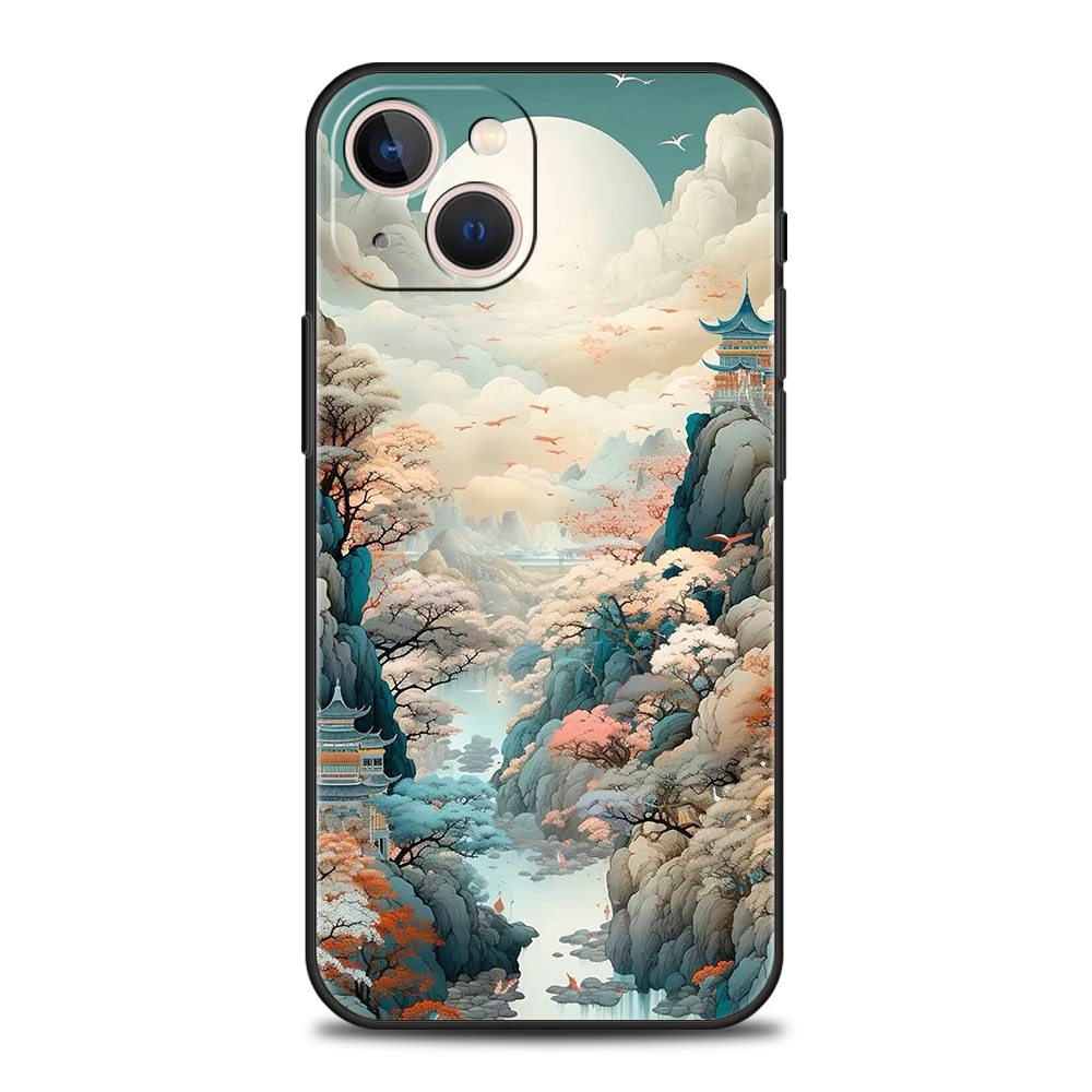 Weiche TPU-Handyhülle für iPhone 16/15/14/13/12/Pro/Max/16E/11/Pro/7/8/Plus/XS/Max, stoßfeste Landschafts-Maltasche im chinesischen Stil – Detail 4