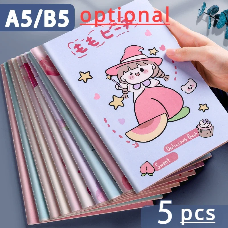 

Блокнот для учеников, 5 шт., в минималистичном стиле, для творческого утолщения, А5/В5, книги для упражнений, домашняя работа, милые дневники